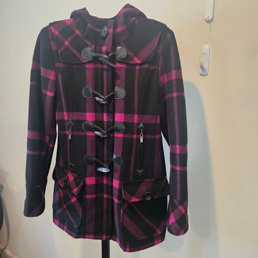 Women's Steve Madden Hooded Coat, M, Black & Pink - Picture 3 of 8